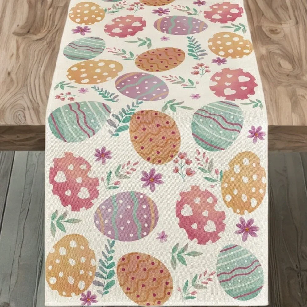 Easter Table Runner Eggs Spring Floral Decor Farmhouse Cottage Decorative Cloth